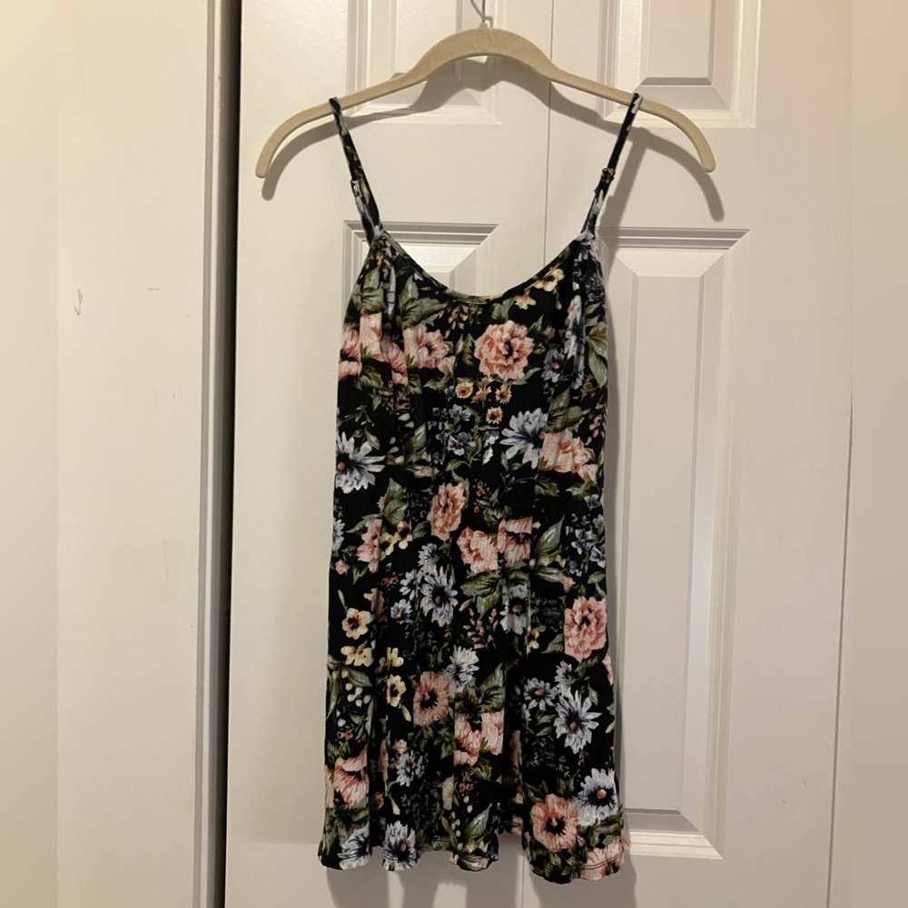 Long floral pattern spaghetti strap tank top tunic shirt